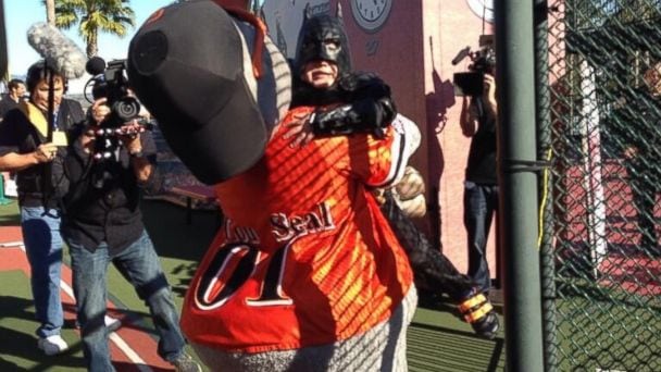 at&t park san francisco giants stadium lou seal the penguin batman batkid miles scott